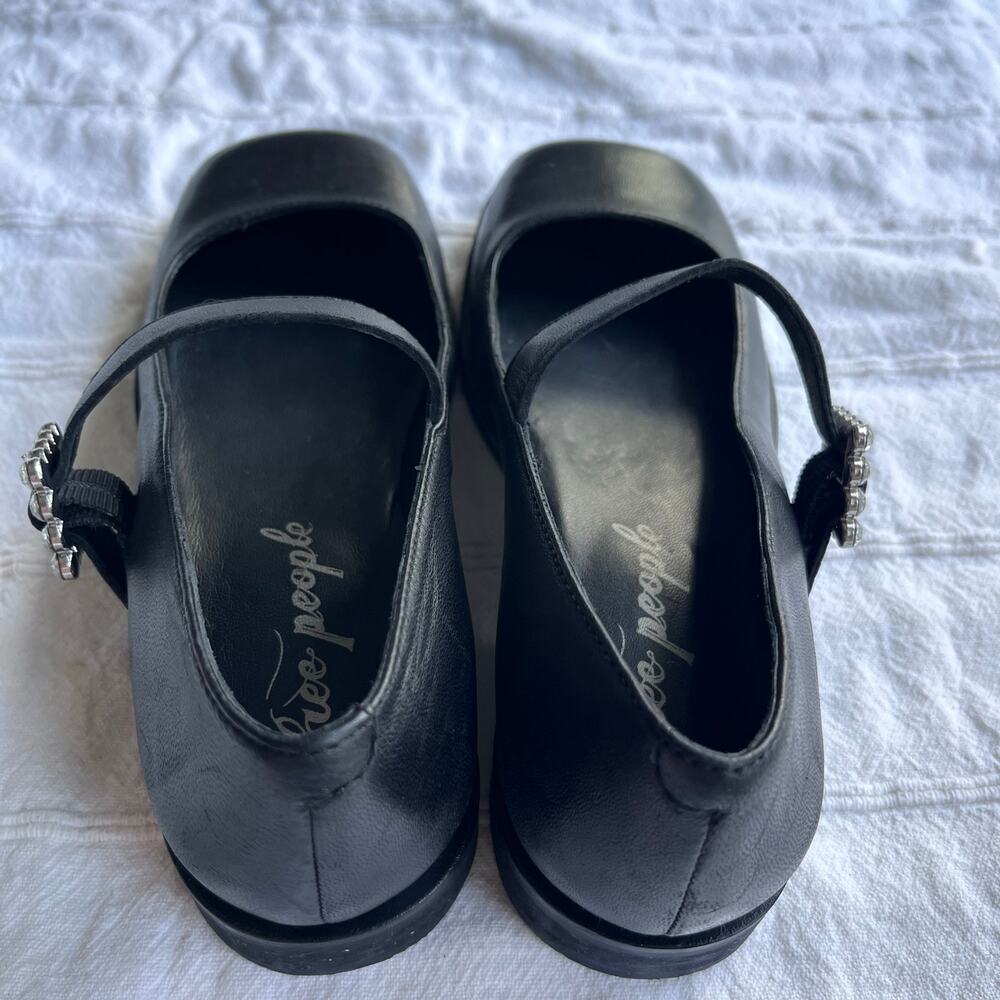 Free People FP Collection Rumor Diamante Mary Jane Black Leather Flats Size 6 - Picture 8 of 14
